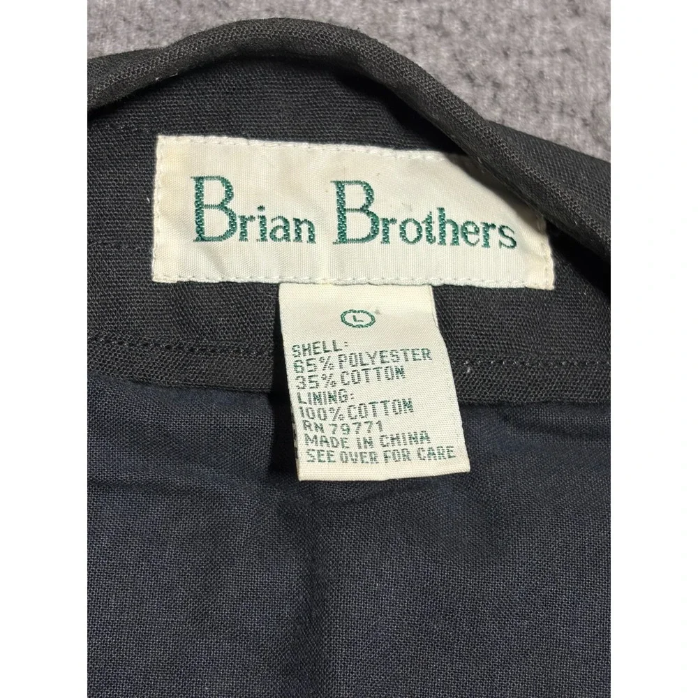 VTG Brian Brothers Utility Vest Mens L Black Graphic Back Multi-Pocket Full Zip